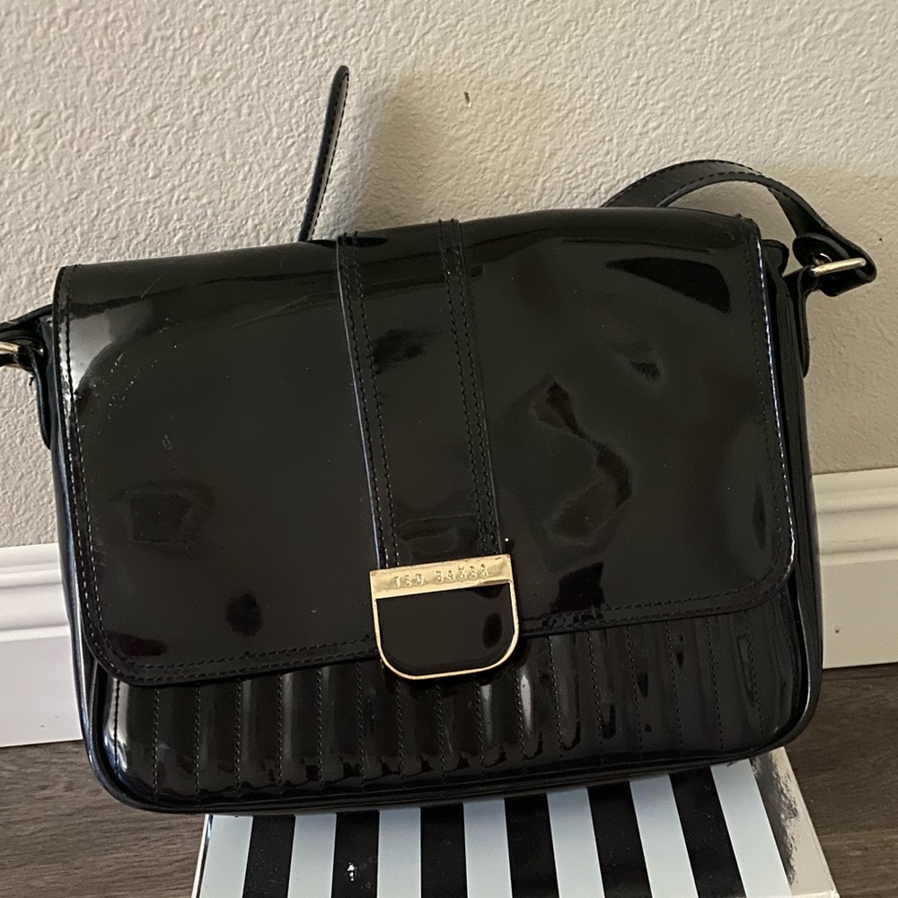 Ted Baker Skapari black patent cross body handbag